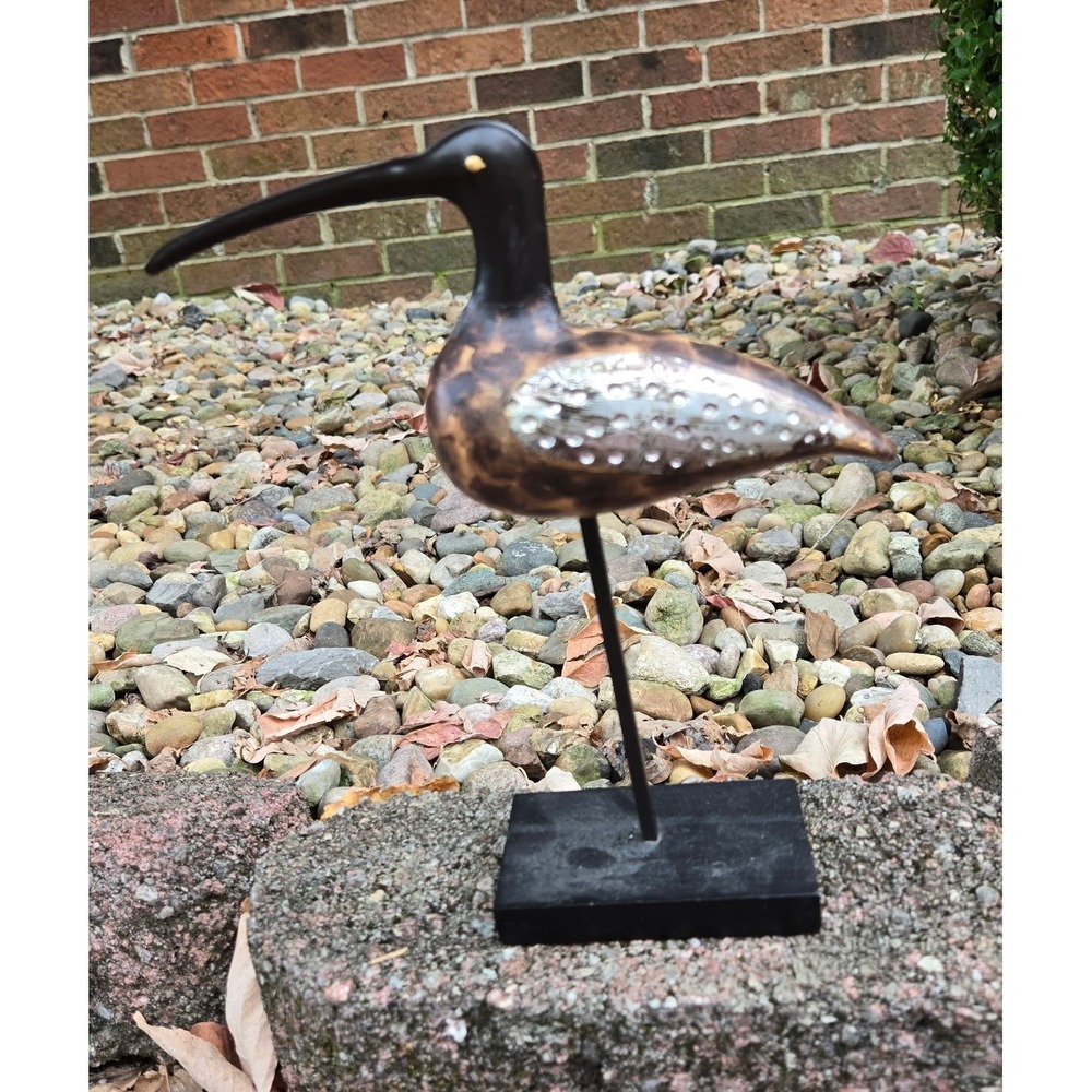 Wooden‎ Bird Sculpture Metal Stand Rustic Decor Sandpiper Style Art